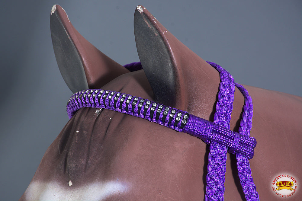 Hilason Flat Braided Paracord Horse Headstall Bridle W/ Crystals