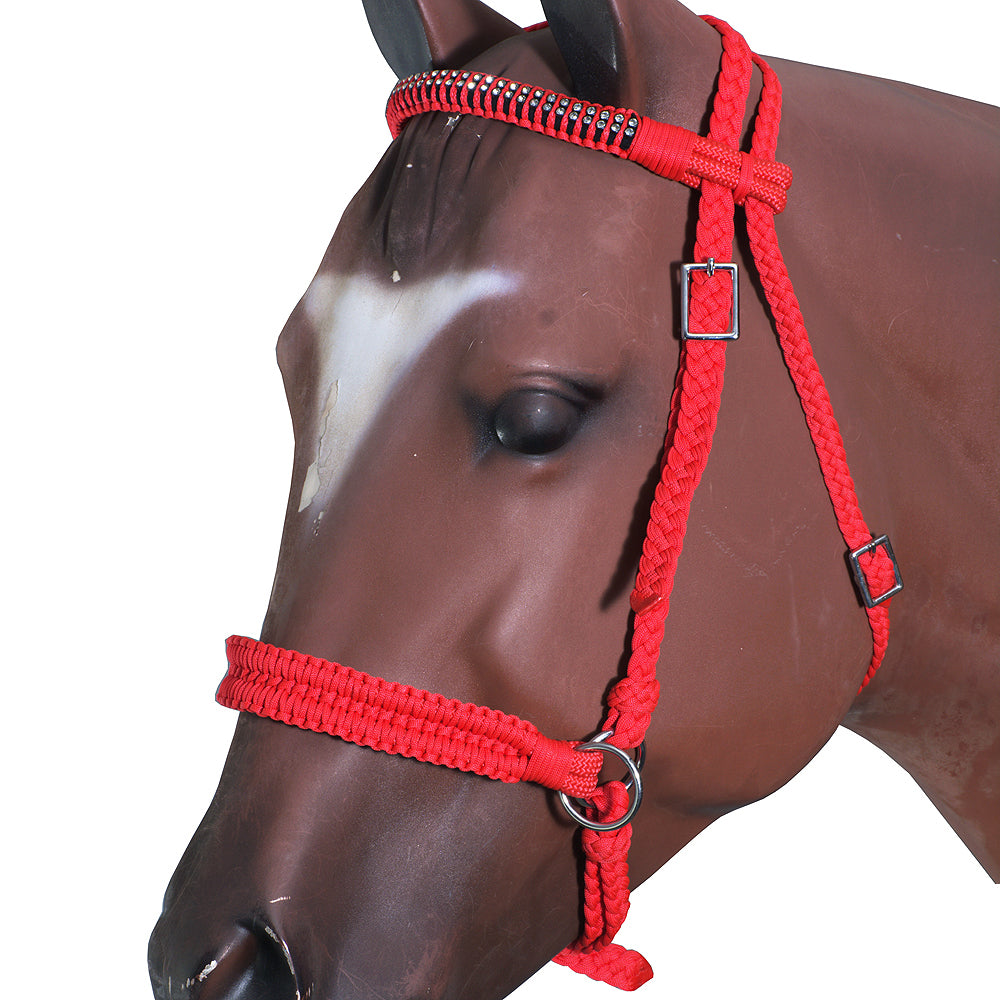 Hilason Flat Braided Paracord Horse Headstall Bridle W/ Crystals