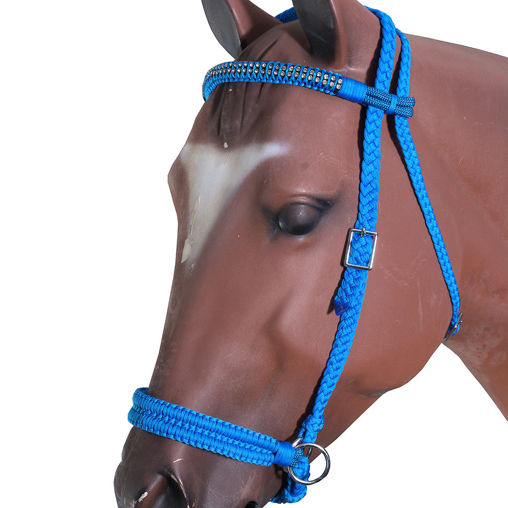 Hilason Flat Braided Paracord Horse Headstall Bridle W/ Crystals