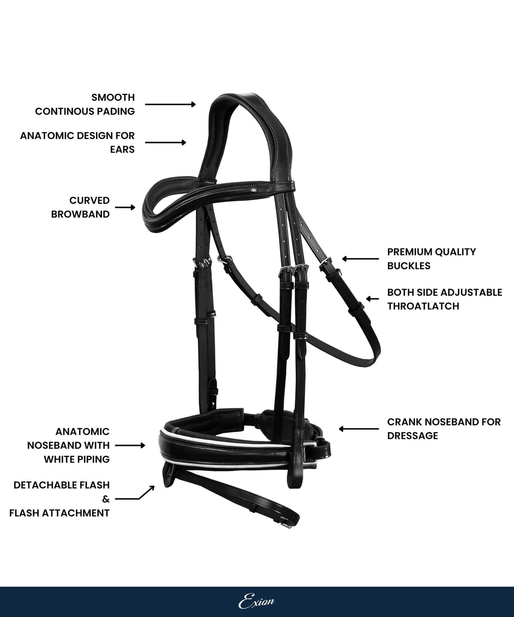 Exion 'Vega' White Piping Dressage Bridle with Reins by Bridles & Reins - alternate view 3