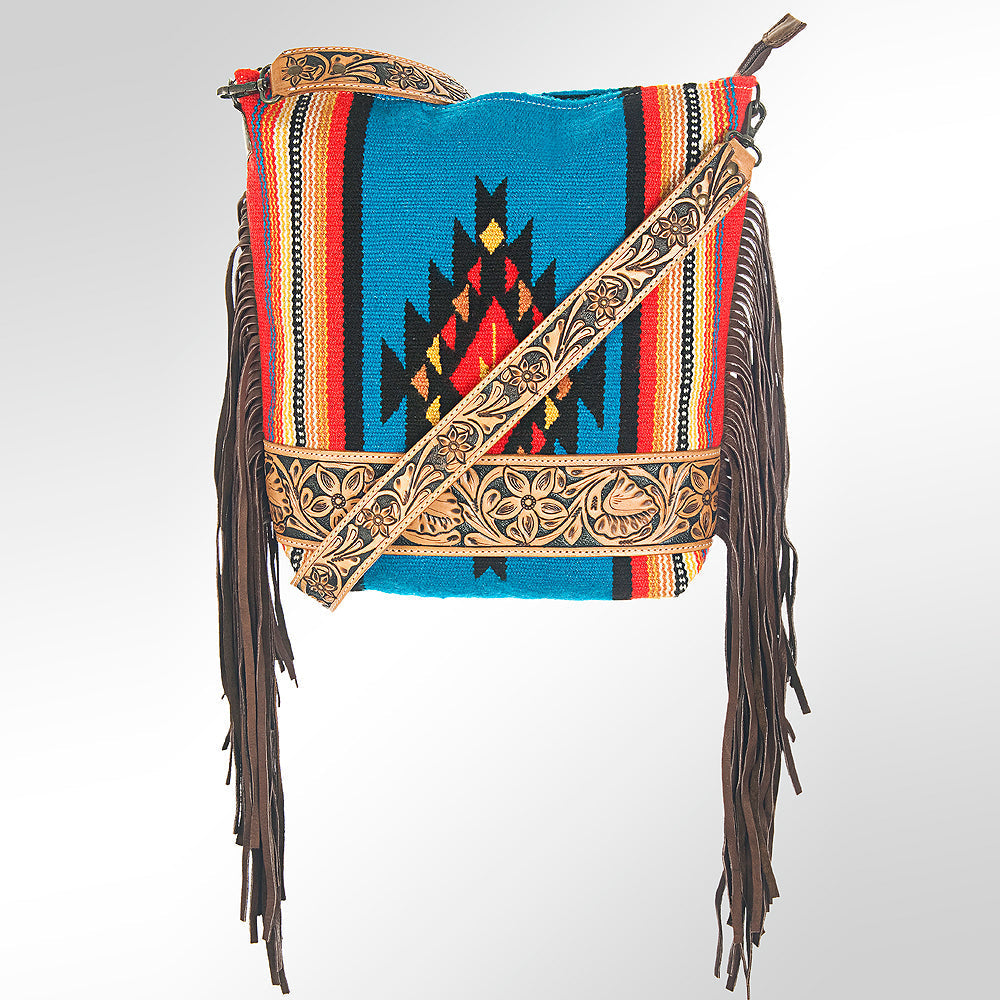 American Darling Hand-Tooled Saddle Blanket Genuine Leather Crossbody Bag