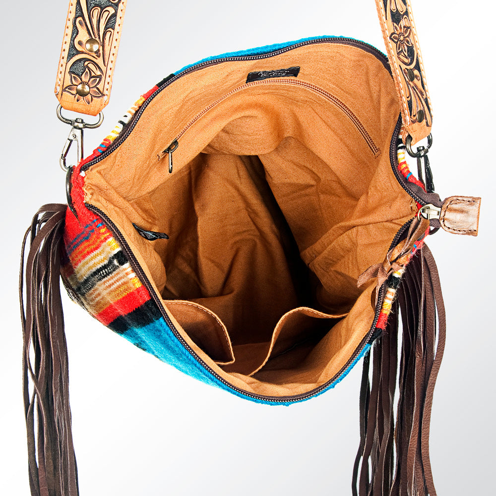American Darling Hand-Tooled Saddle Blanket Genuine Leather Crossbody Bag
