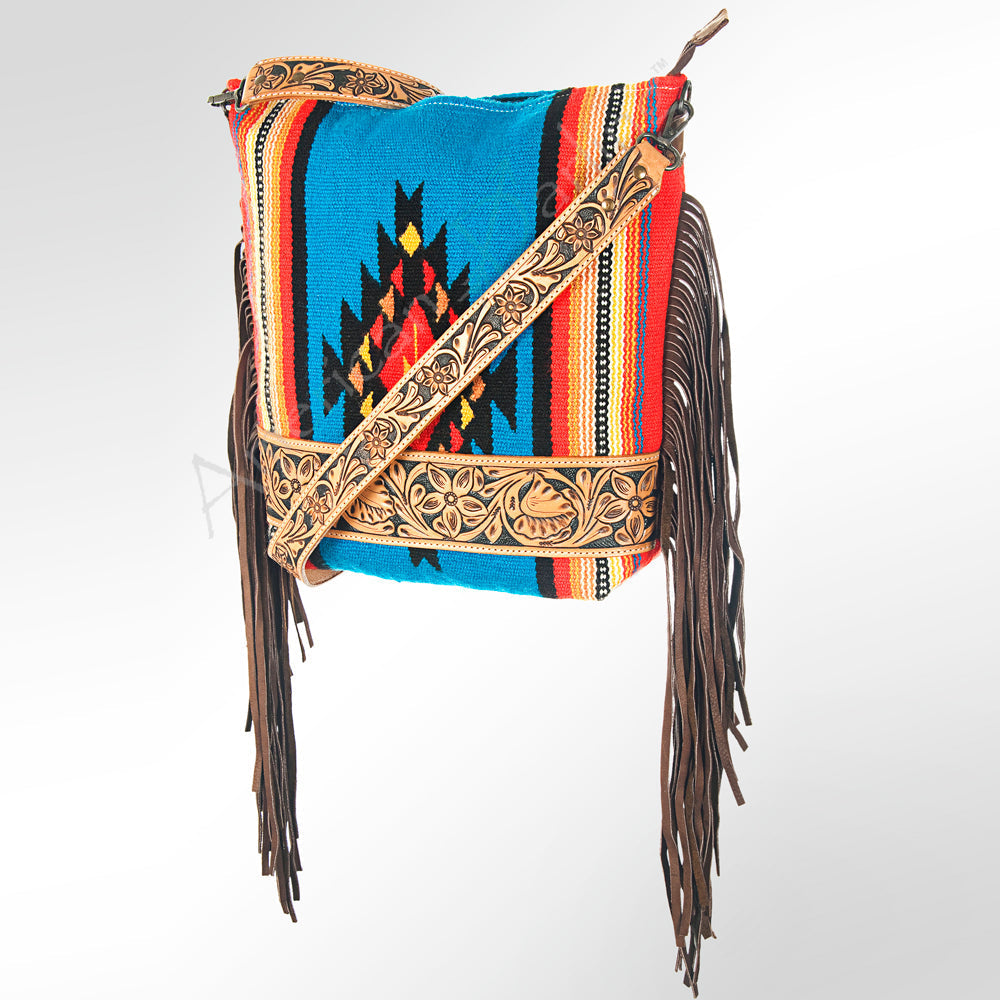American Darling Hand-Tooled Saddle Blanket Genuine Leather Crossbody Bag