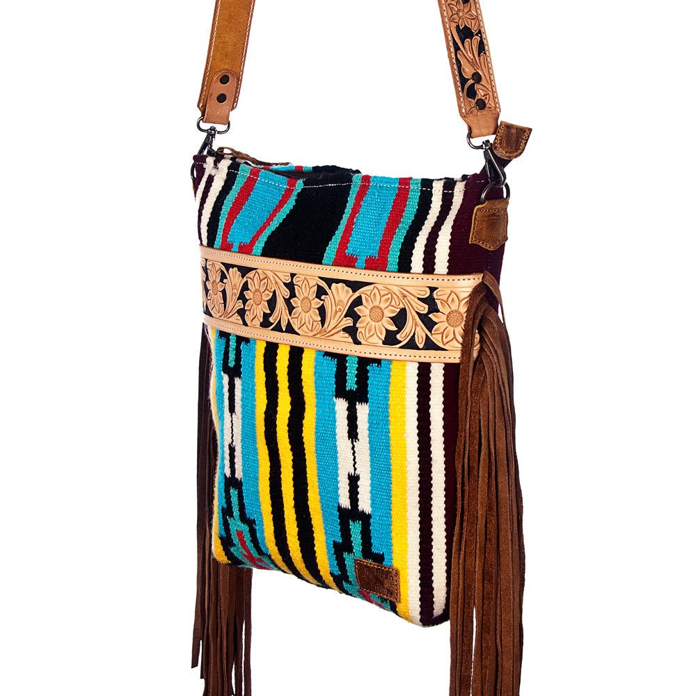 American Darling Large Crossbody Hand Tooled Saddle Blanket Genuine Leather