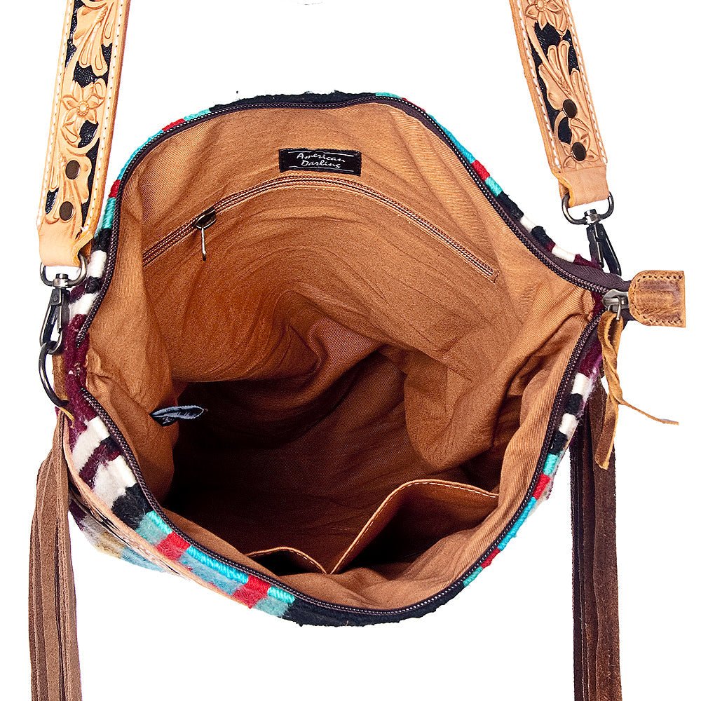 American Darling Large Crossbody Hand Tooled Saddle Blanket Genuine Leather