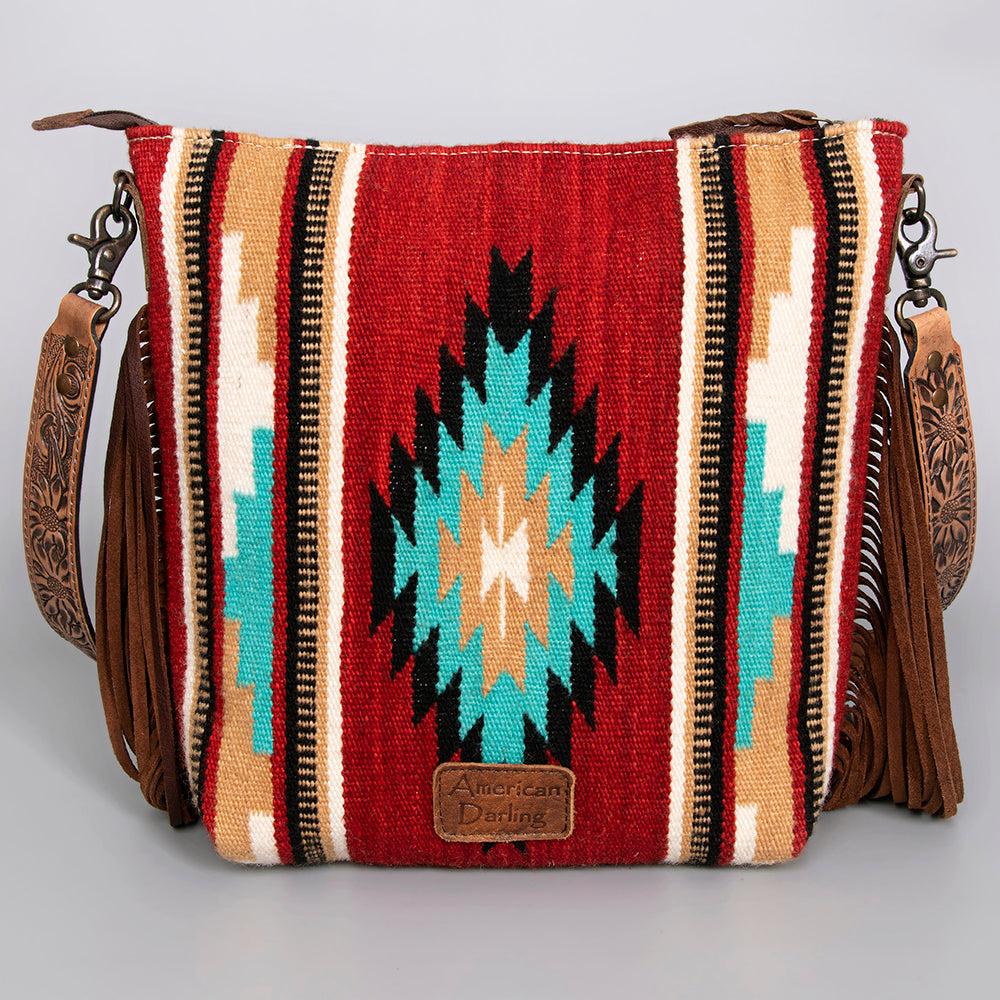 American Darling Hand-Tooled Saddle Blanket Leather Large Crossbody Bag