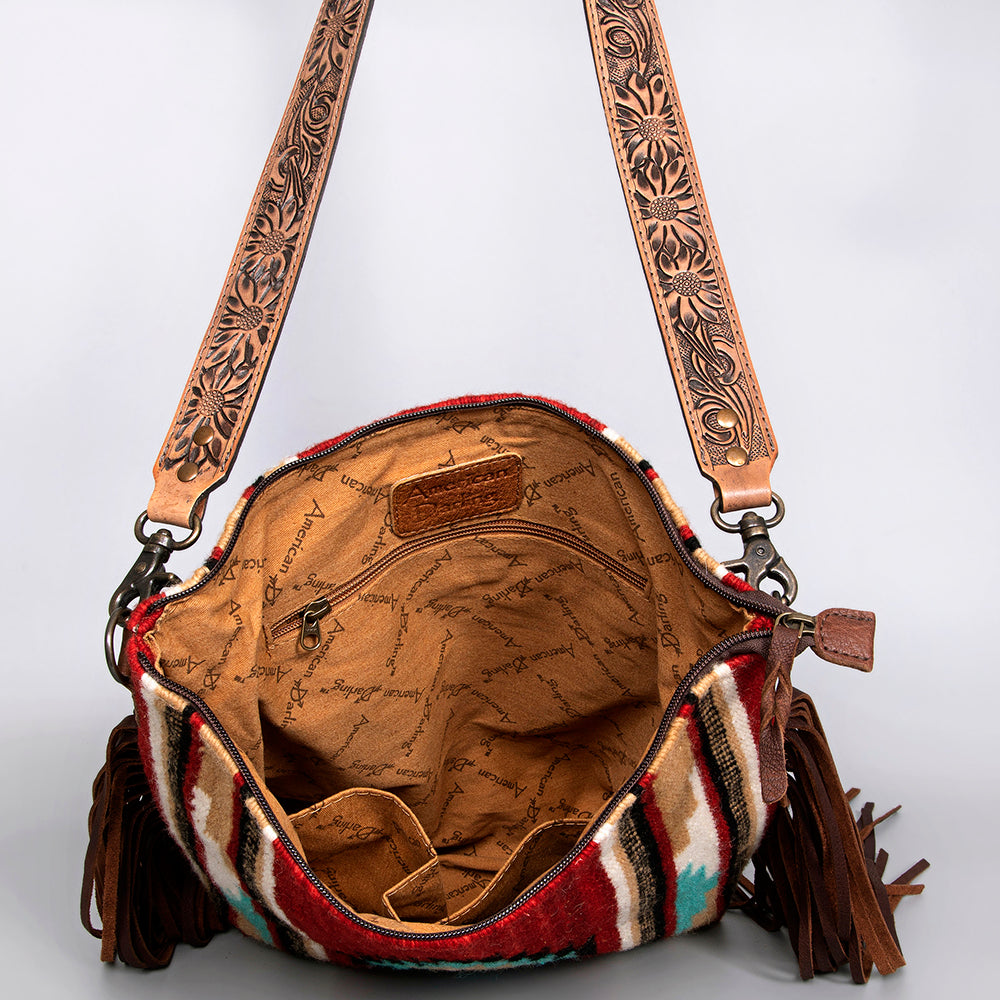 American Darling Hand-Tooled Saddle Blanket Leather Large Crossbody Bag