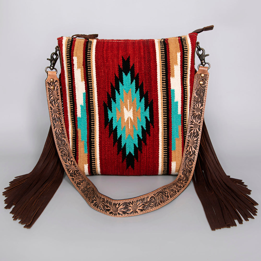 American Darling Hand-Tooled Saddle Blanket Leather Large Crossbody Bag