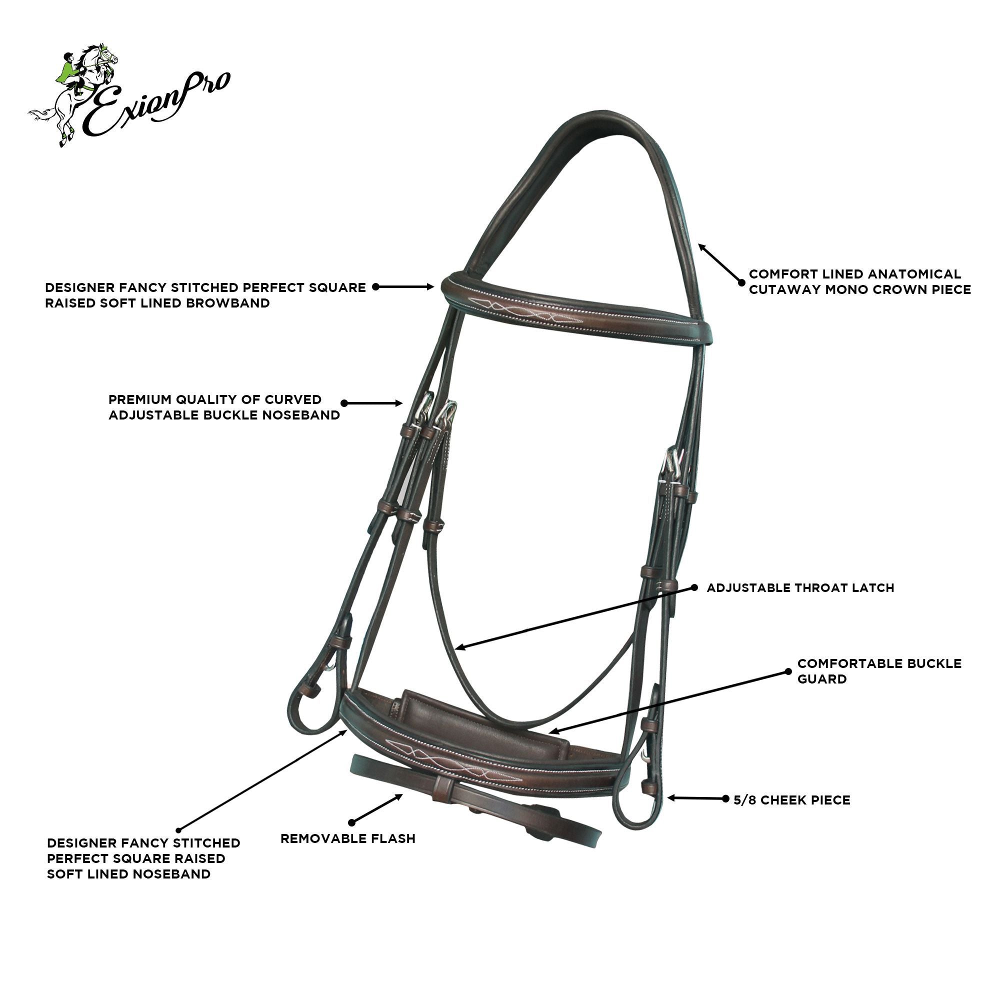 ExionPro Designer Fancy Stitched Bridle with Flash and Rubber Reins by Bridles & Reins - alternate view 9