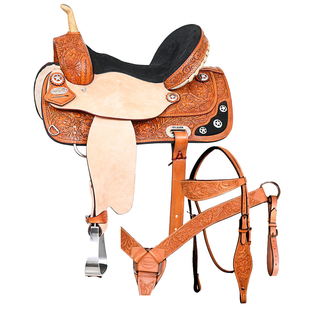 HILASON Western Horse Treeless Saddle American Leather Trail Barrel | for Horses