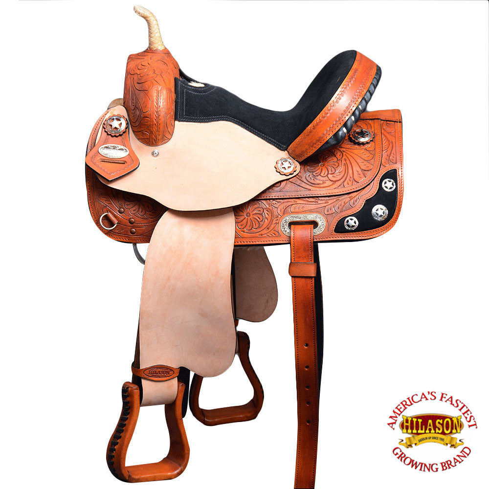 HILASON Western Horse Treeless Saddle American Leather Trail Barrel Tack | for Horses