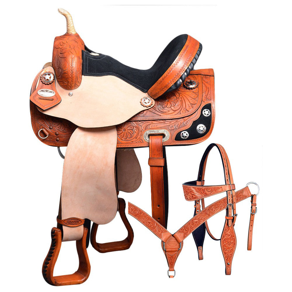 HILASON Western Horse Treeless Saddle American Leather Trail Barrel Tack | for Horses