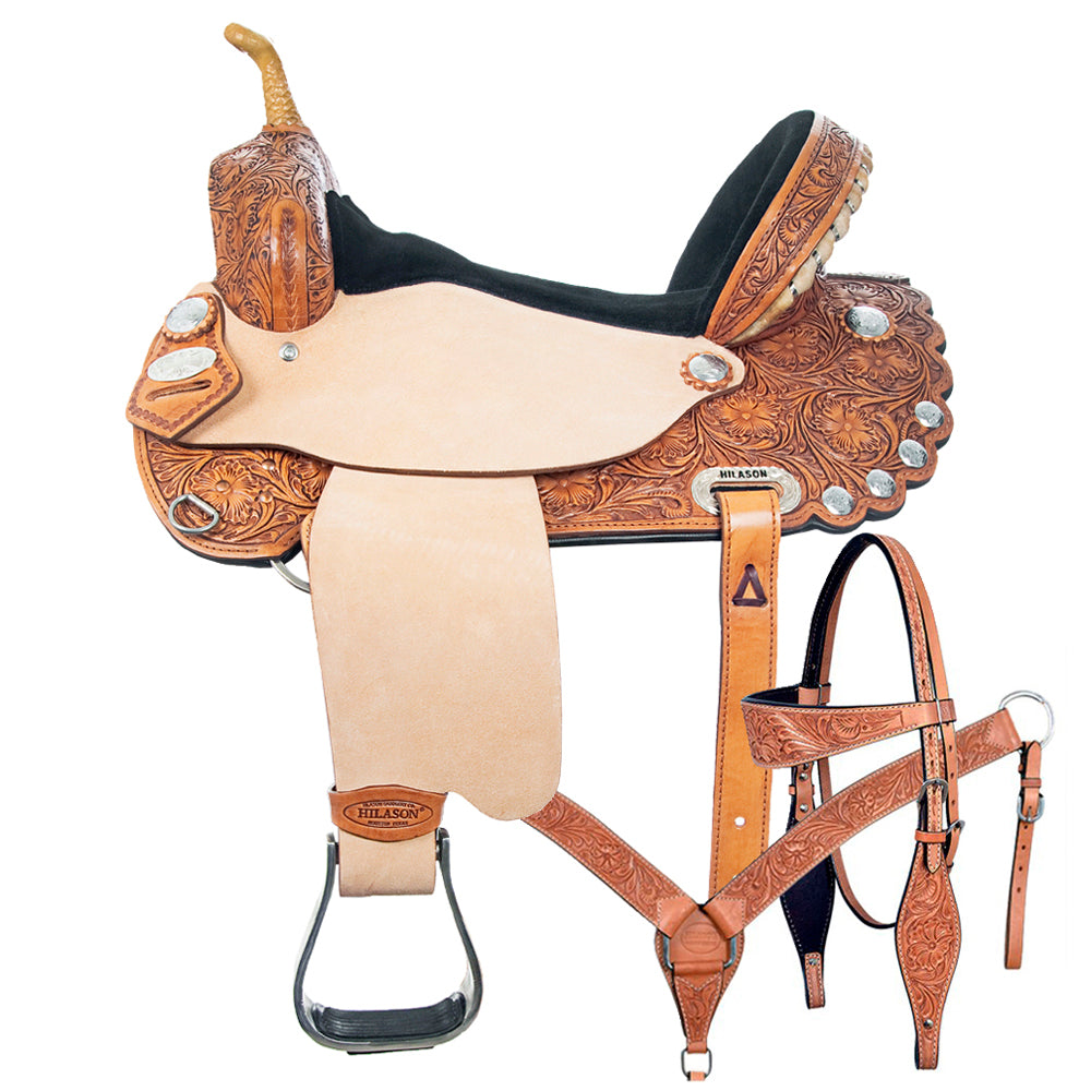 HILASON Western Horse Treeless Trail Barrel American Leather Saddle Tack | for Horses