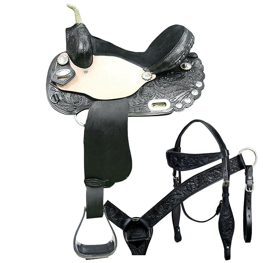 HILASON Western Horse Treeless Saddle American Leather Trail Barrel Tack | for Horses