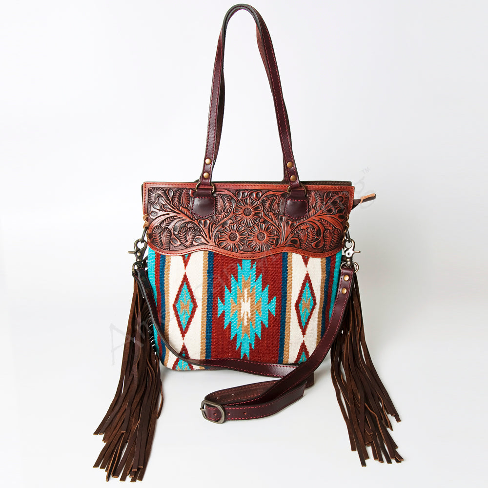 American Darling Hand-Tooled Saddle Blanket Leather Tote
