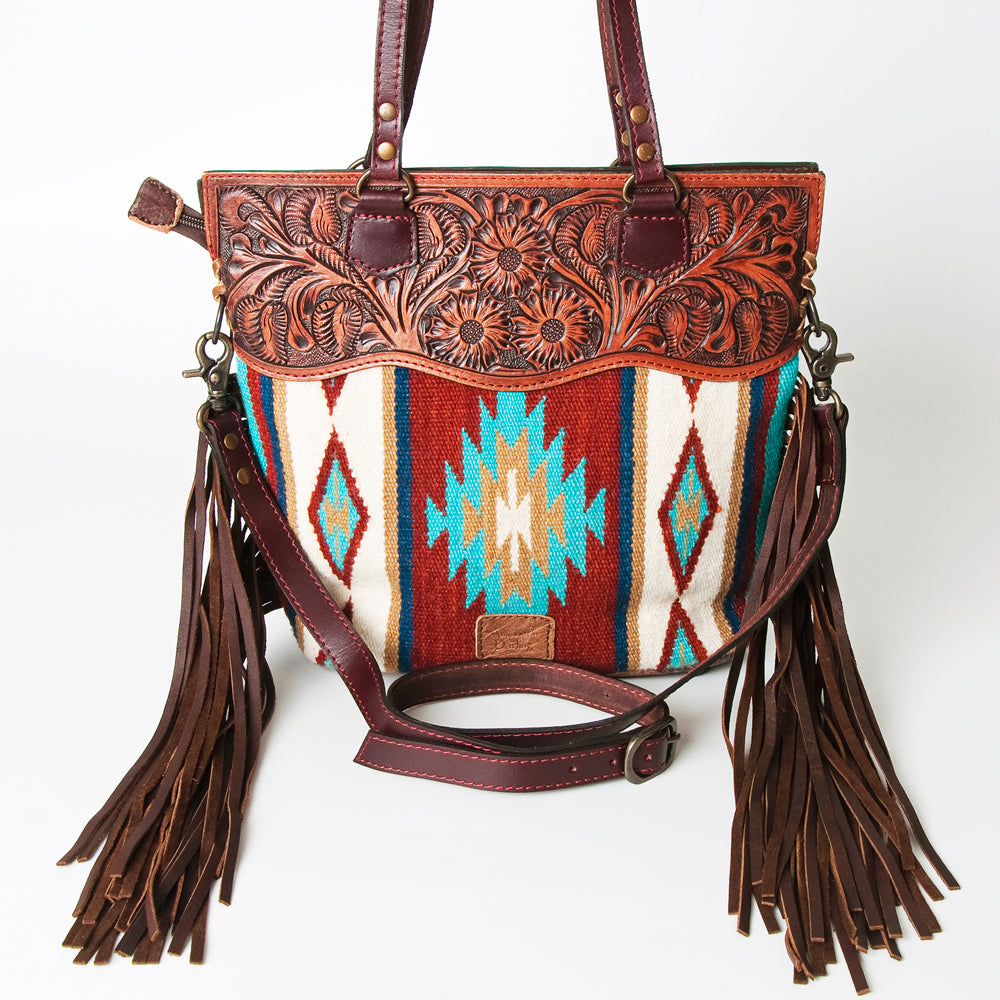 American Darling Hand-Tooled Saddle Blanket Leather Tote
