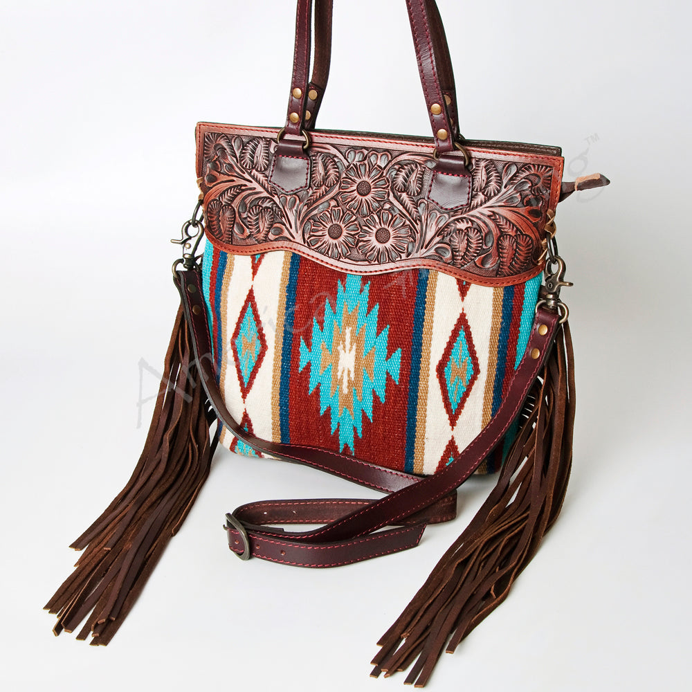 American Darling Hand-Tooled Saddle Blanket Leather Tote