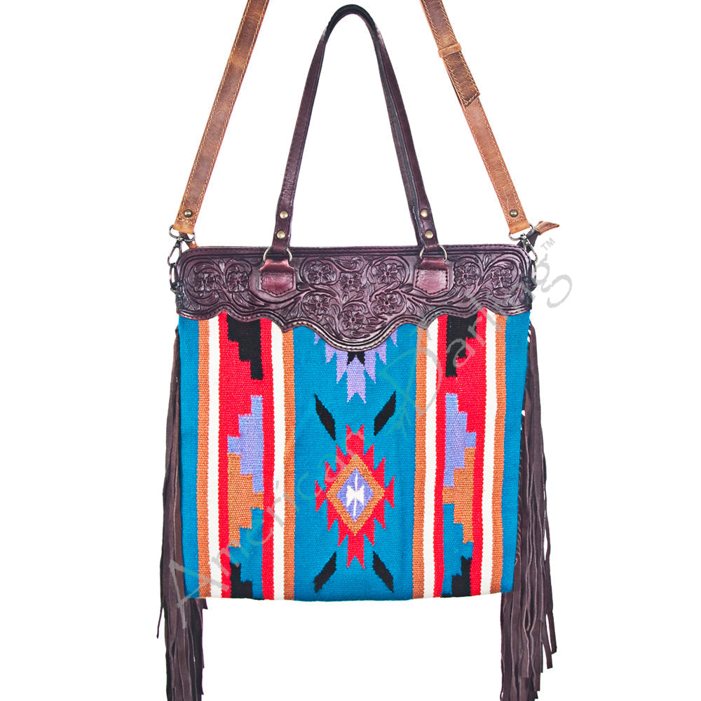 American Darling Hand-Tooled Saddle Blanket Leather Crossbody Bag