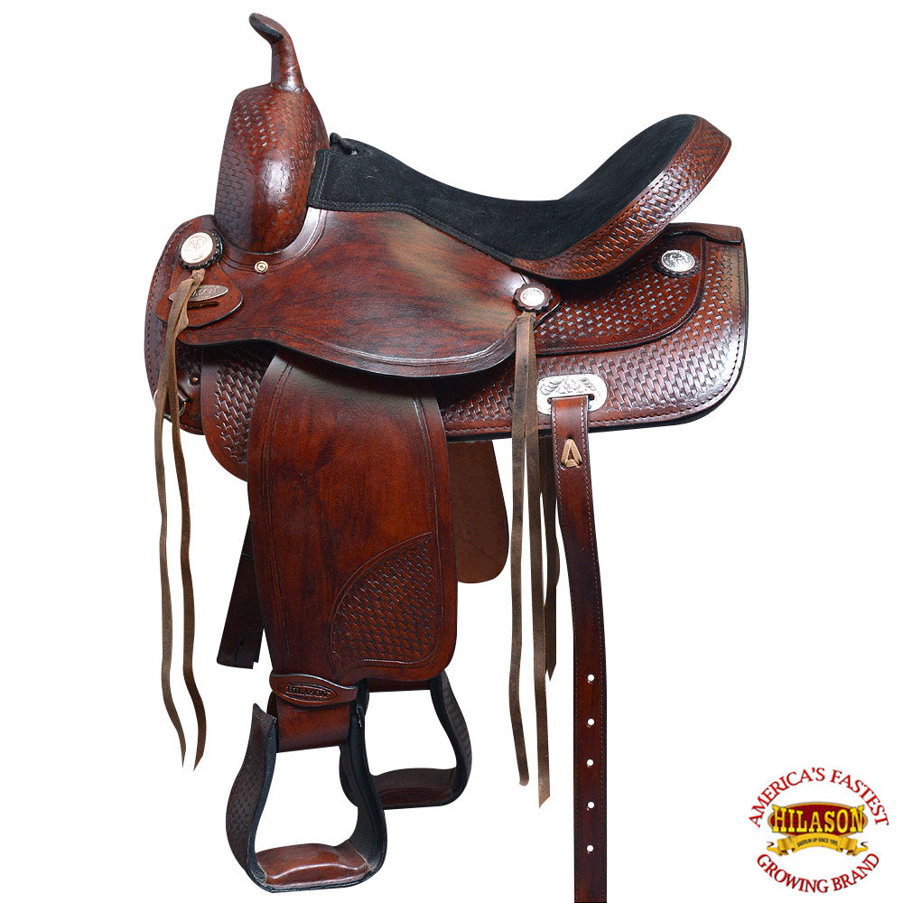 HILASON Western Horse Treeless Saddle American Leather Trail Pleasure Tack | Barrel for Horses