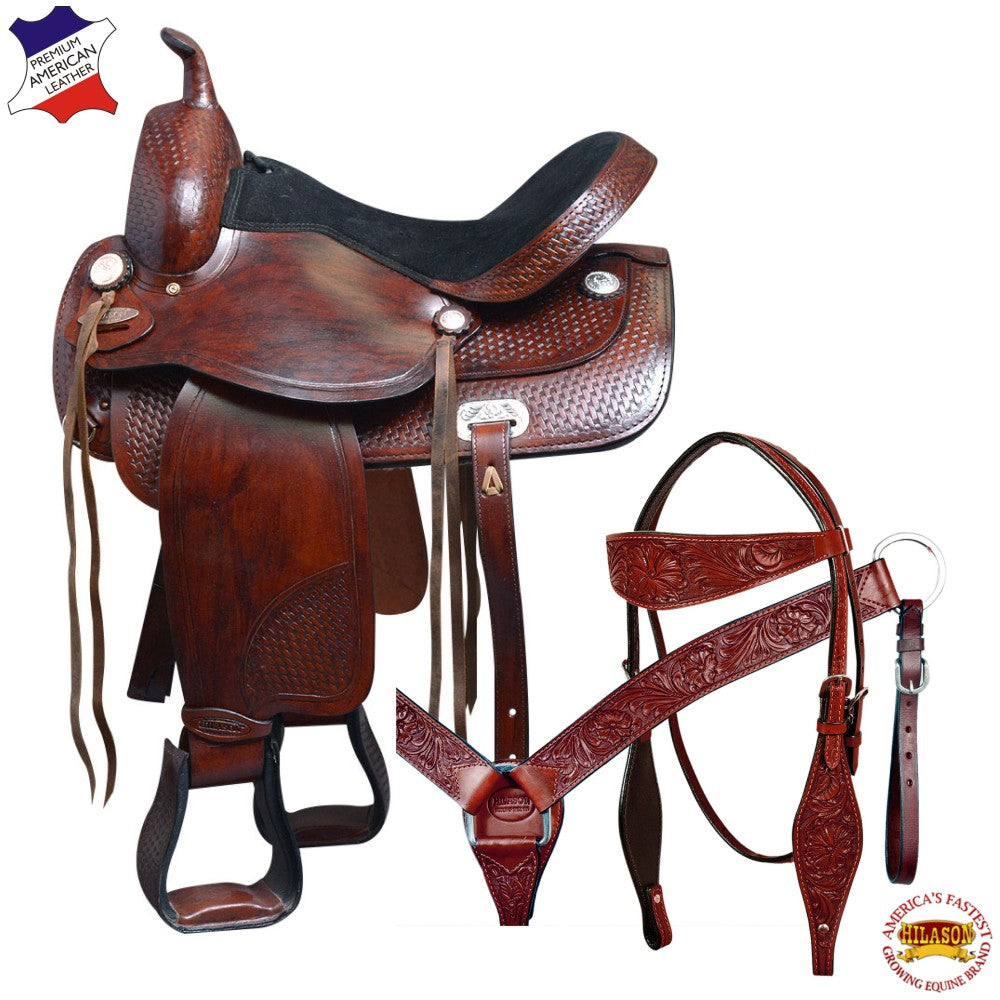 HILASON Western Horse Treeless Saddle American Leather Trail Pleasure Tack | Barrel for Horses