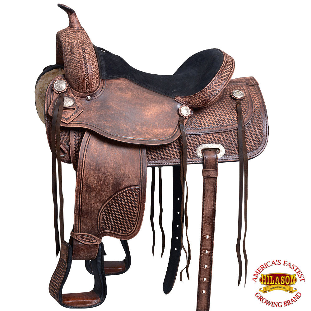 HILASON Western Horse Treeless Saddle American Leather Trail Pleasure Tack | Barrel for Horses