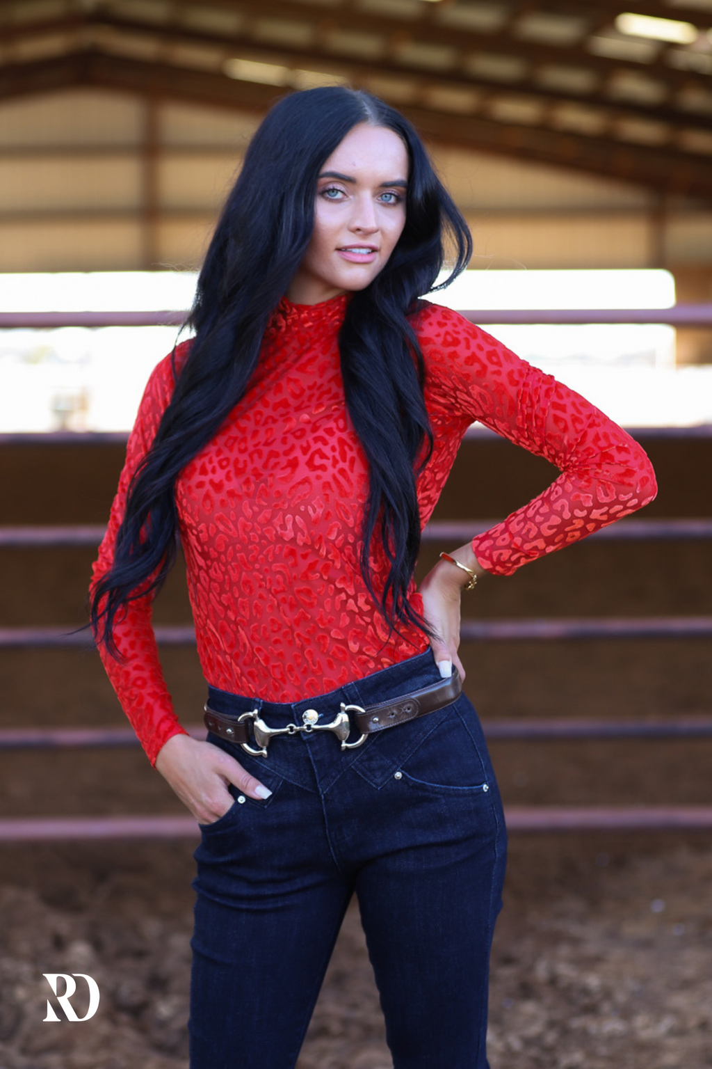 Red Leopard Velvet Burnout Layering Top — view 4