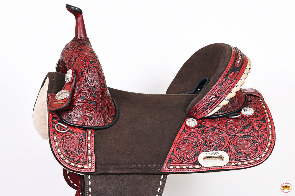 HILASON Western Horse Treeless Trail Barrel American Leather Saddle | for Horses