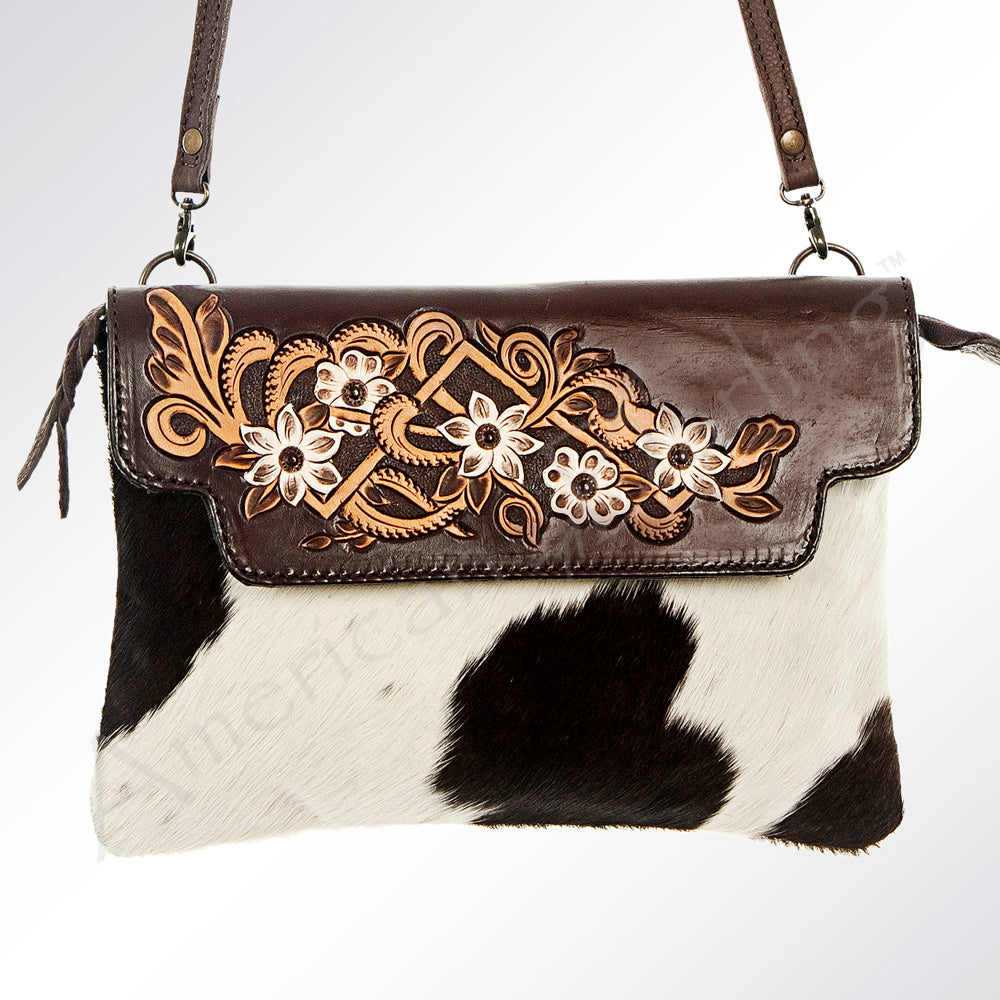 American Darling Hand-Tooled Hair-On Genuine Leather Envelope Bag