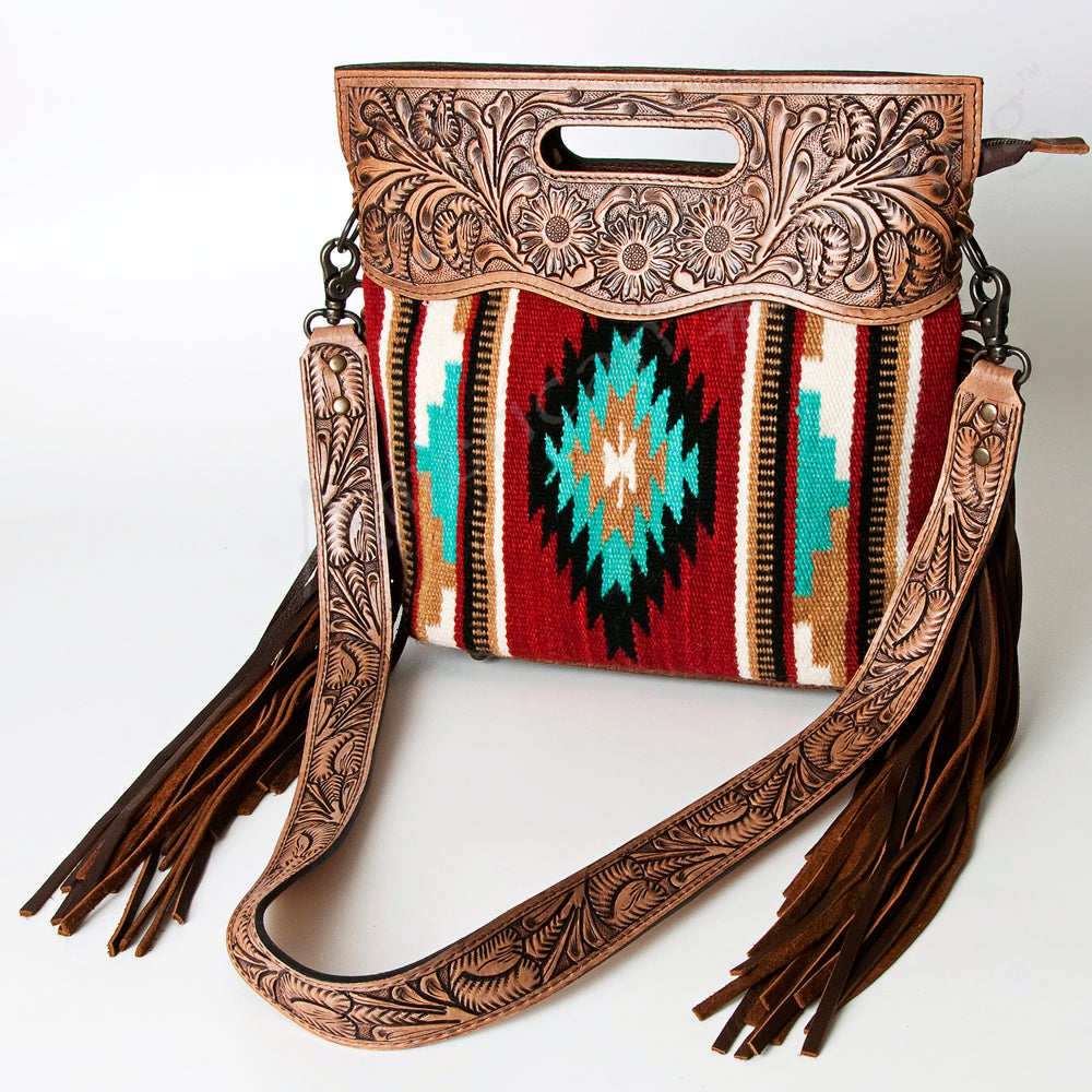 American Darling Hand-Tooled Saddle Blanket Genuine Leather Clutch