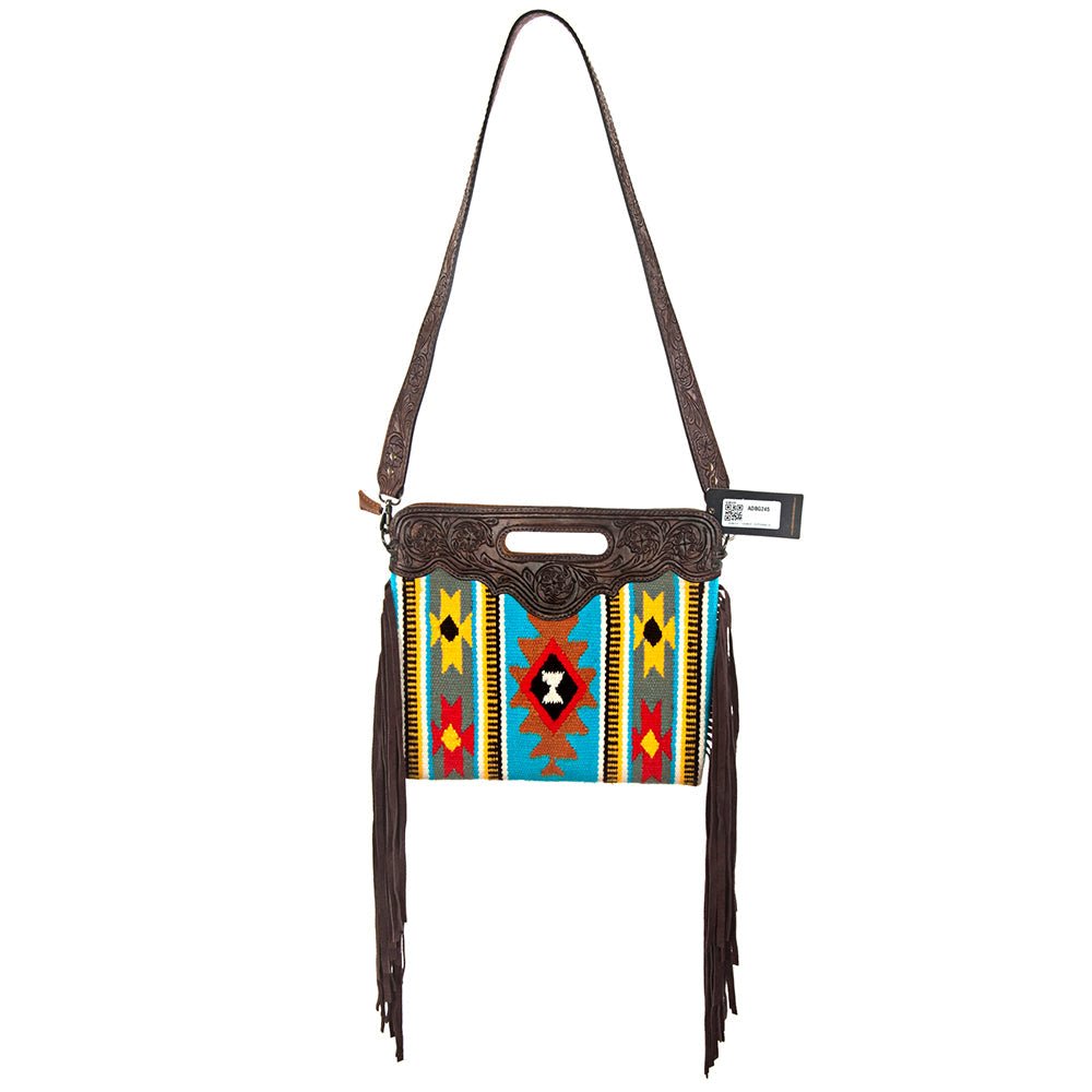 American Darling Cross Body Hand Tooled Saddle Blanket Fabric Leather Western Women Bag Handbag Purse Clutch Purses Cute