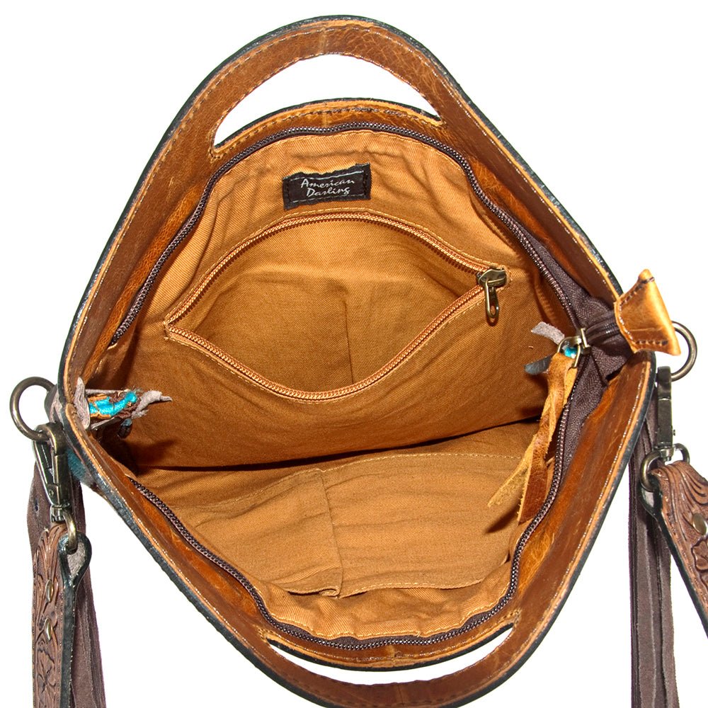 American Darling Cross Body Hand Tooled Saddle Blanket Fabric Leather Western Women Bag Handbag Purse Clutch Purses Cute