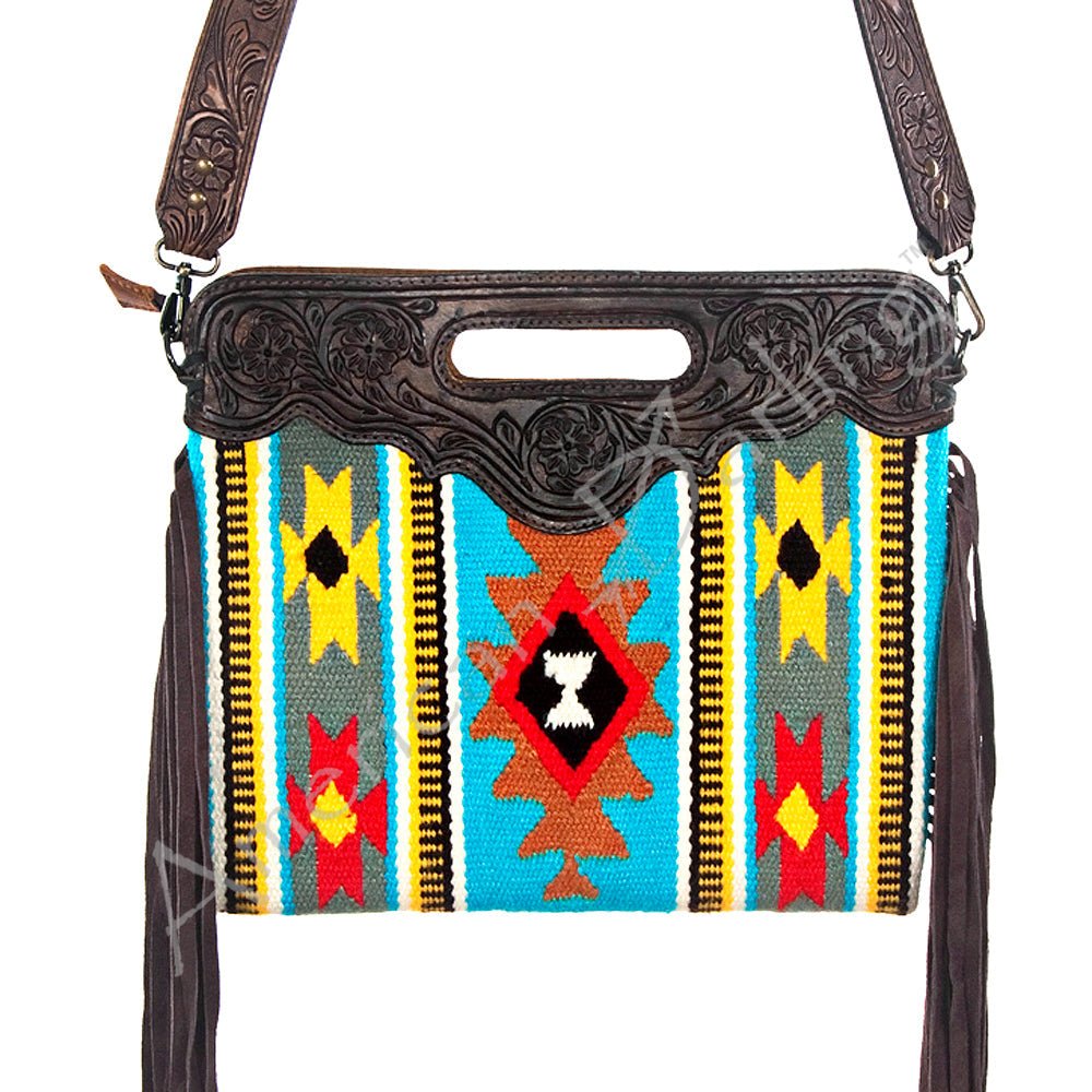 American Darling Cross Body Hand Tooled Saddle Blanket Fabric Leather Western Women Bag Handbag Purse Clutch Purses Cute