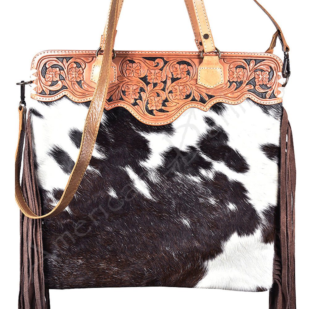 American Darling Tote Hand Tooled Hair-On Genuine Leather