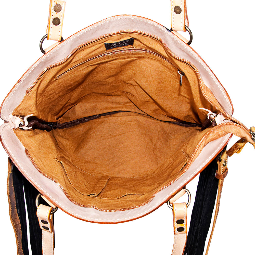 American Darling Tote Hand Tooled Hair-On Genuine Leather