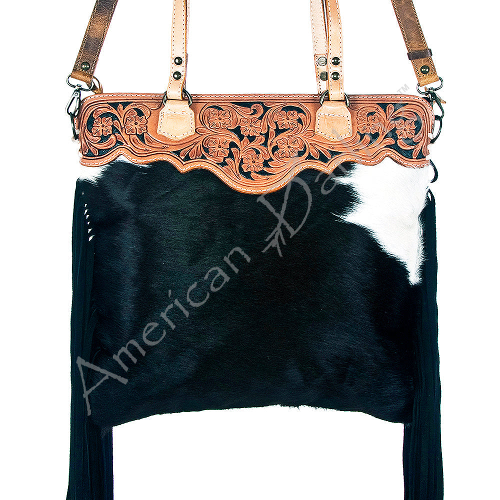 American Darling Tote Hand Tooled Hair-On Genuine Leather