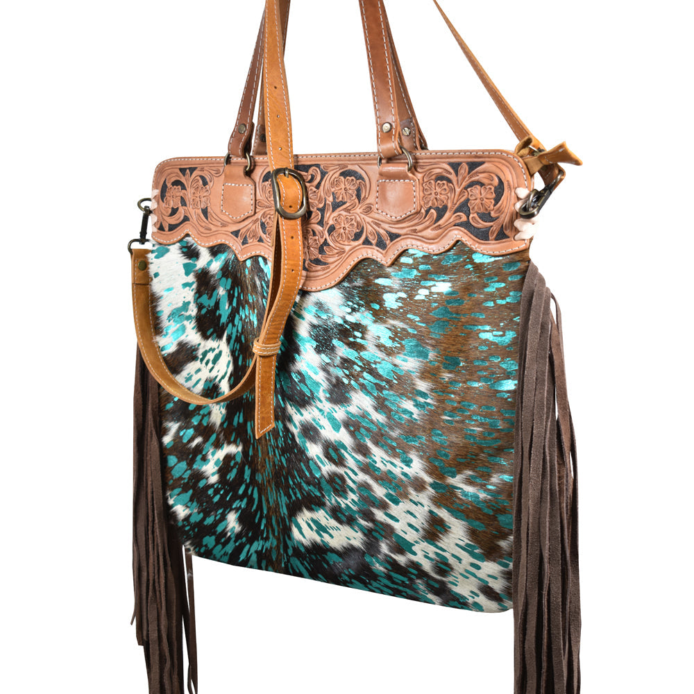 American Darling Tote Hand Tooled Hair-On Genuine Leather