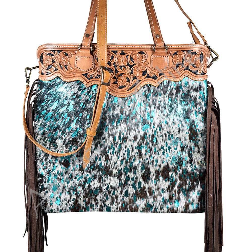 American Darling Tote Hand Tooled Hair-On Genuine Leather