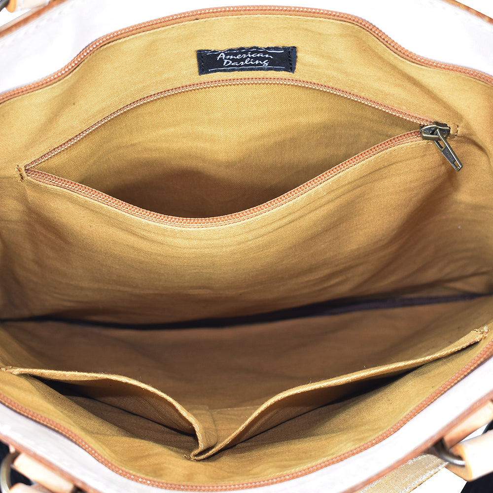 American Darling Tote Hand Tooled Hair-On Genuine Leather