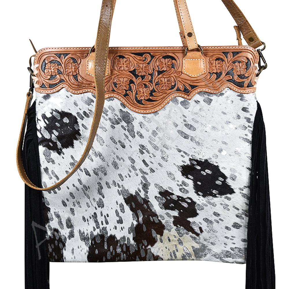 American Darling Tote Hand Tooled Hair-On Genuine Leather
