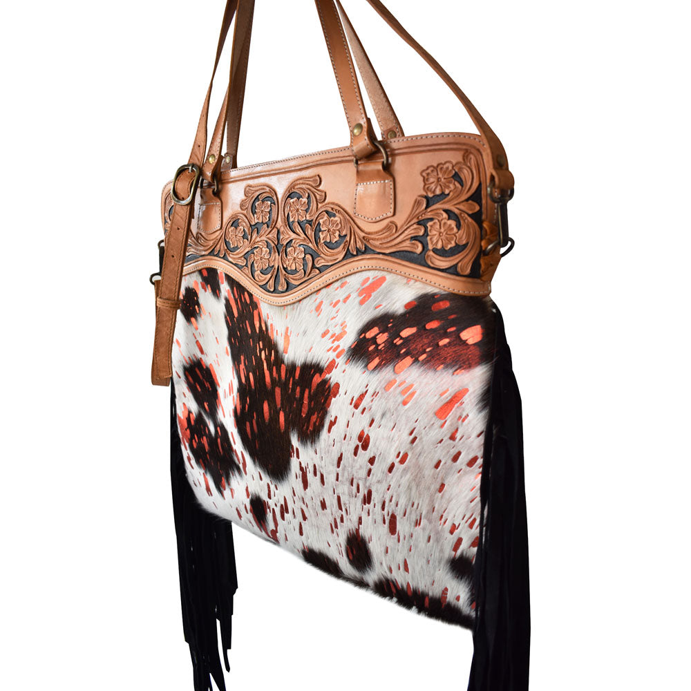 American Darling Tote Hand Tooled Hair-On Genuine Leather