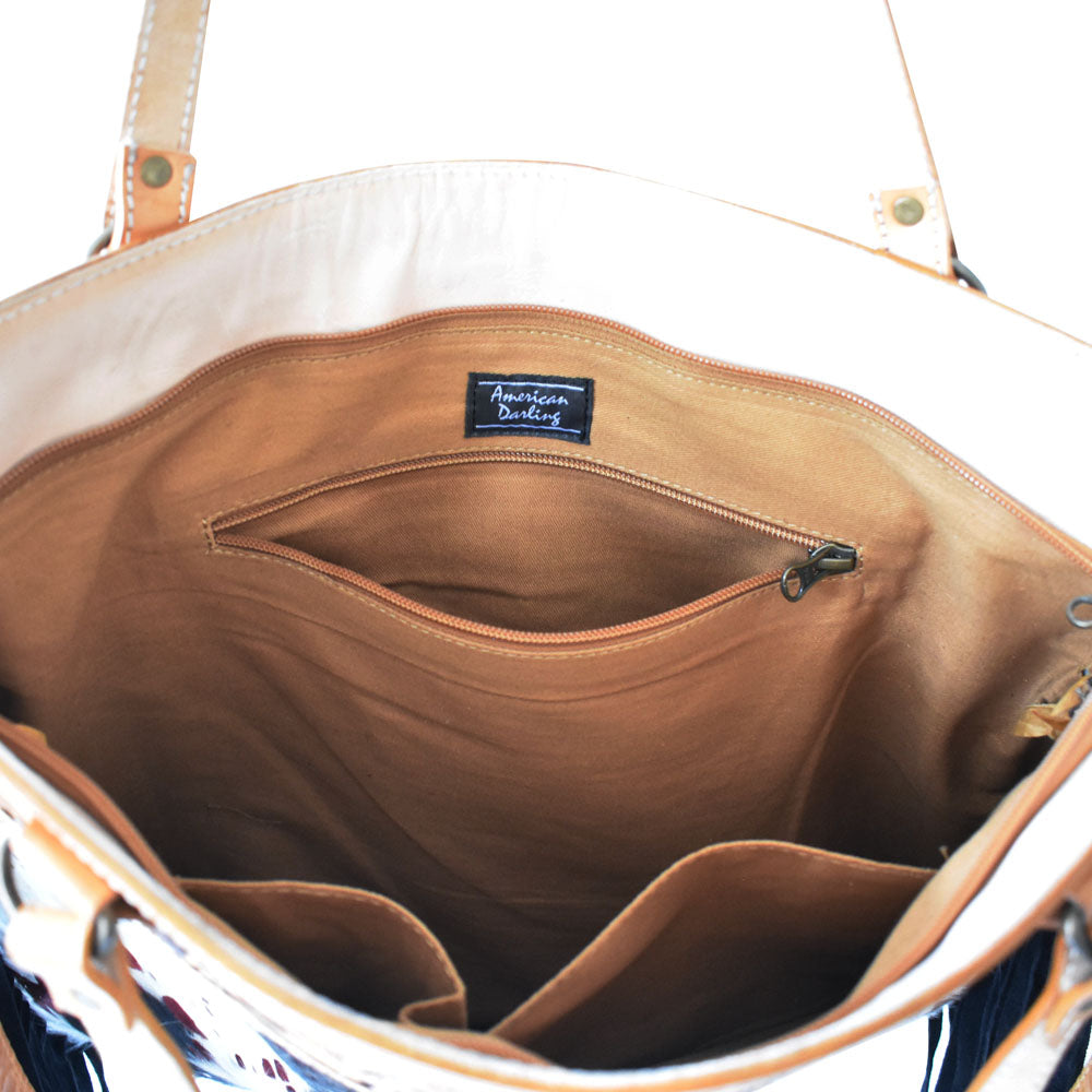 American Darling Tote Hand Tooled Hair-On Genuine Leather