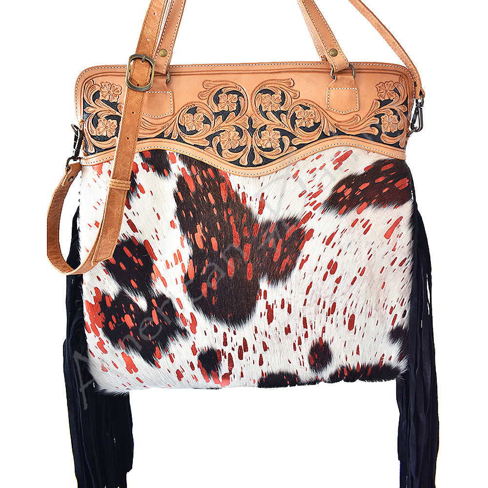 American Darling Tote Hand Tooled Hair-On Genuine Leather