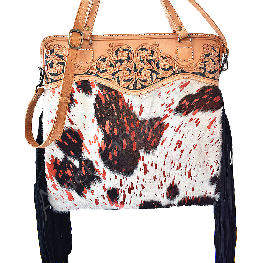 American Darling Tote Hand Tooled Hair on Genuine Leather Western Women Bag Handbag Purse | Travel Bags College Casual