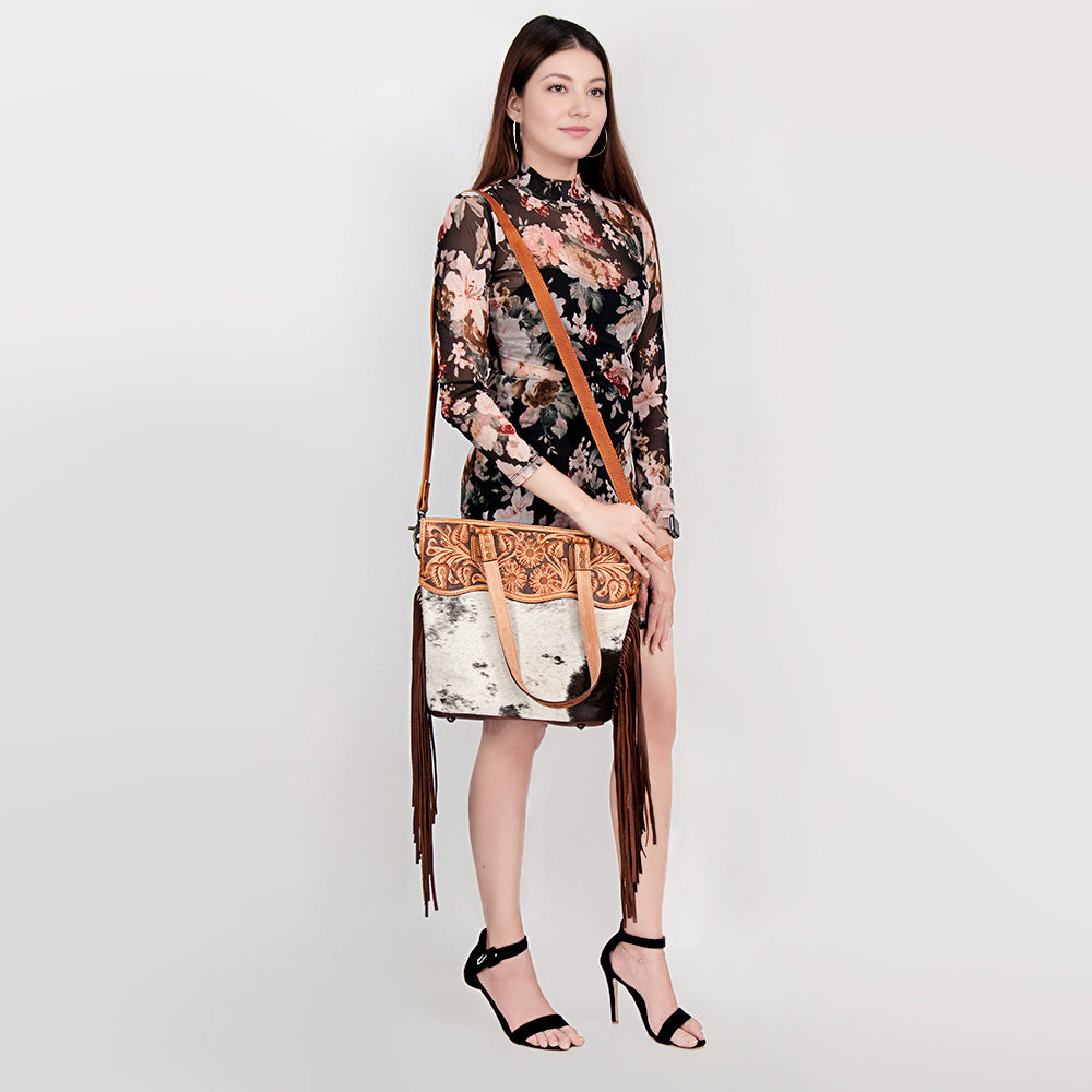 American Darling Crossbody Hand Tooled Hair-On Genuine Leather