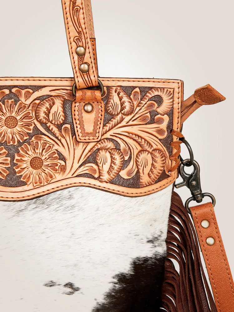 American Darling Crossbody Hand Tooled Hair-On Genuine Leather