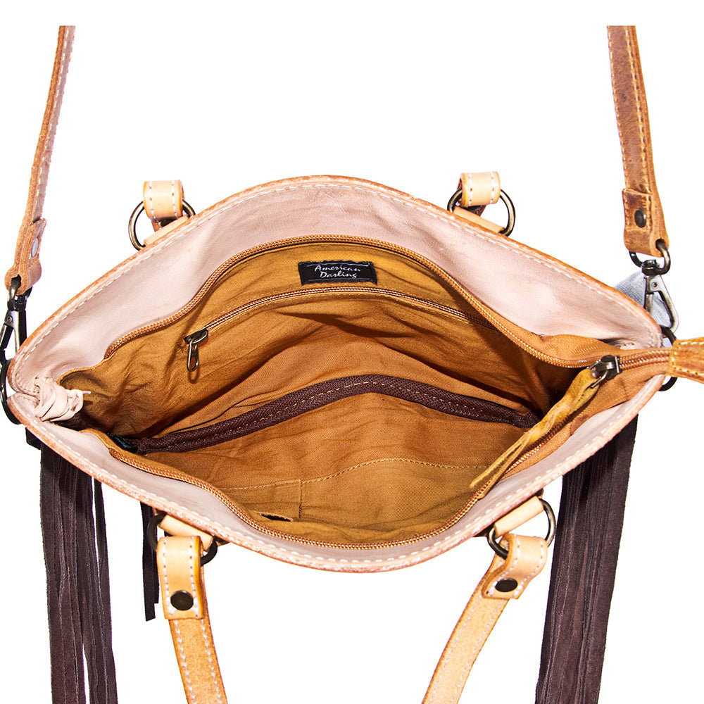 American Darling Crossbody Hand Tooled Hair-On Genuine Leather