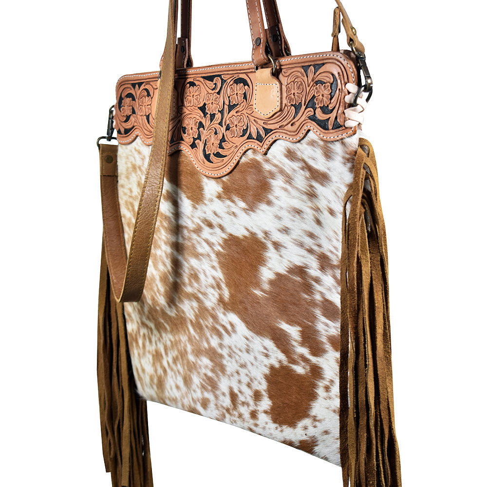 American Darling Tote Hand Tooled Hair-On Genuine Leather