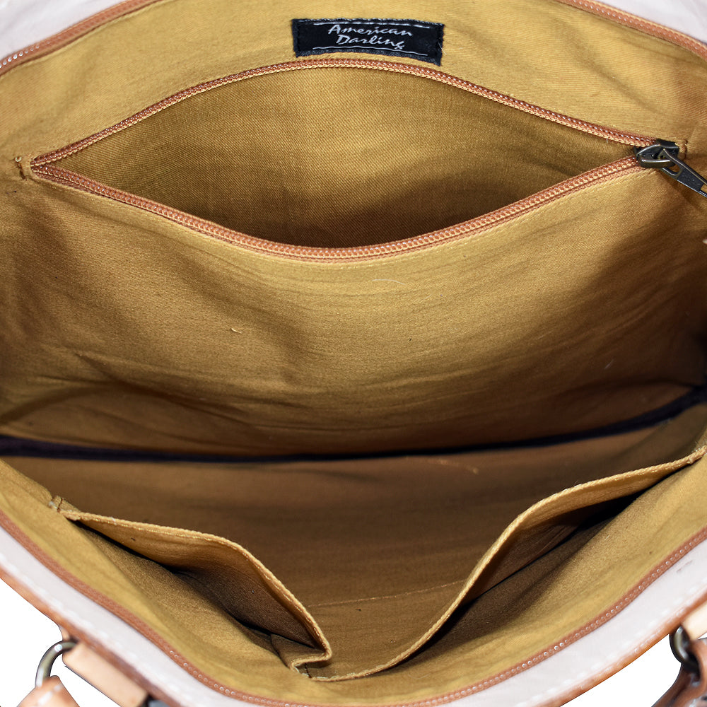 American Darling Tote Hand Tooled Hair-On Genuine Leather
