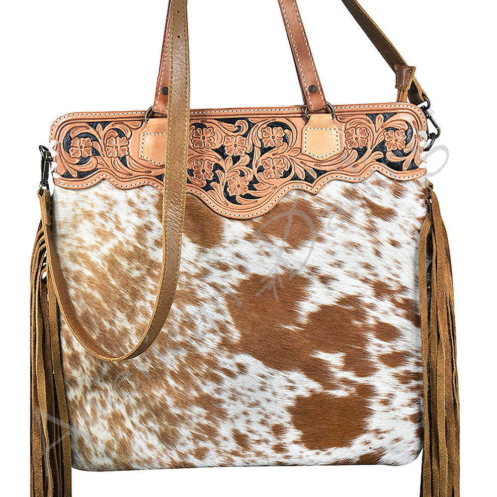 American Darling Tote Hand Tooled Hair-On Genuine Leather