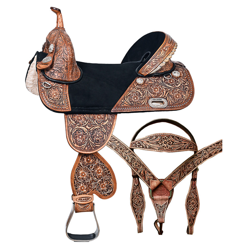 Hilason Western Horse Treeless Barrel Racing American Leather Saddle
